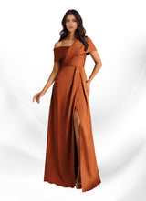 Augday Milton A-Line Pleated Stretch Satin Dress