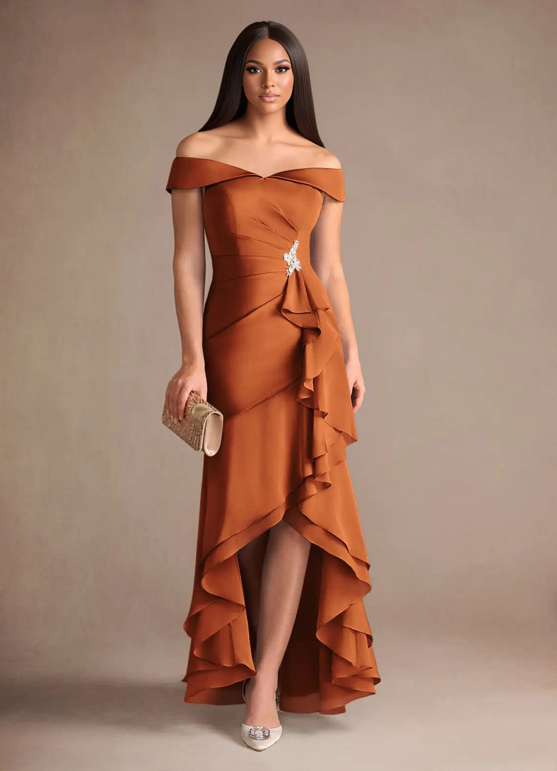 Augday Billings Mermaid Off the Shoulder Stretch Satin Dress
