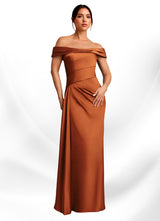 Augday Beah Sheath Off the Shoulder Stretch Satin Dress