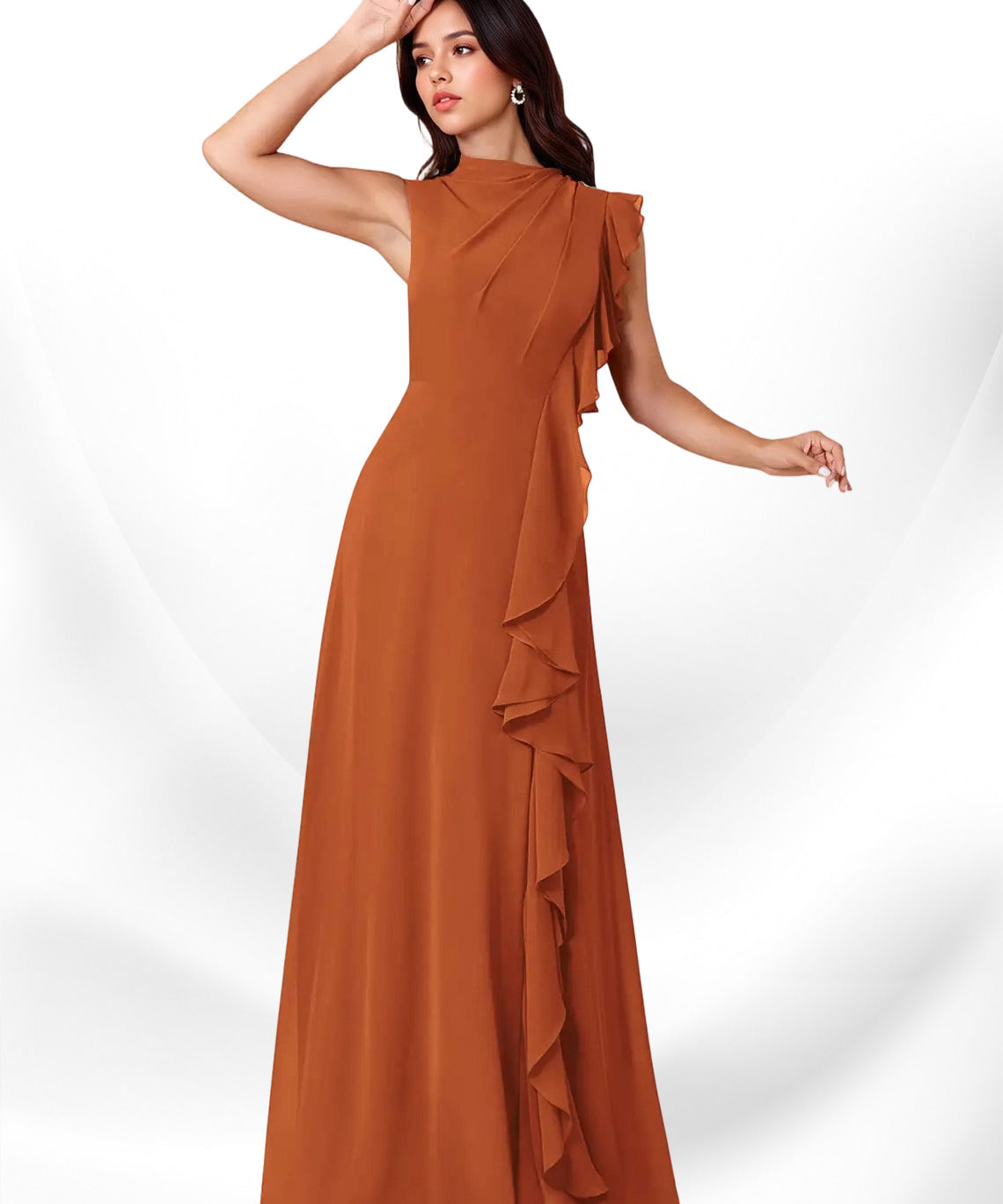 Augday Narine A-Line High Neckline Pleated Chiffon Dress