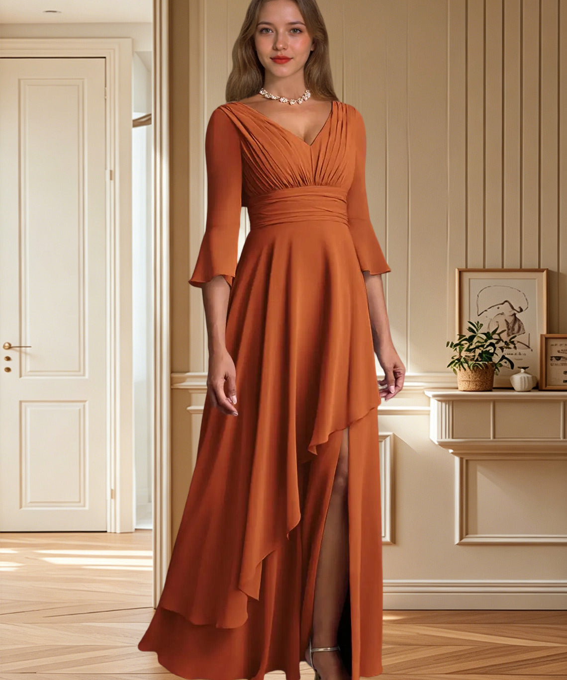 Augday Eire A-Line Pleated Chiffon Dress