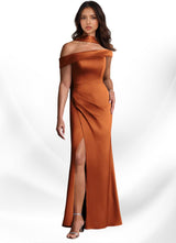Augday Kamala Sheath One Shoulder Stretch Satin Dress