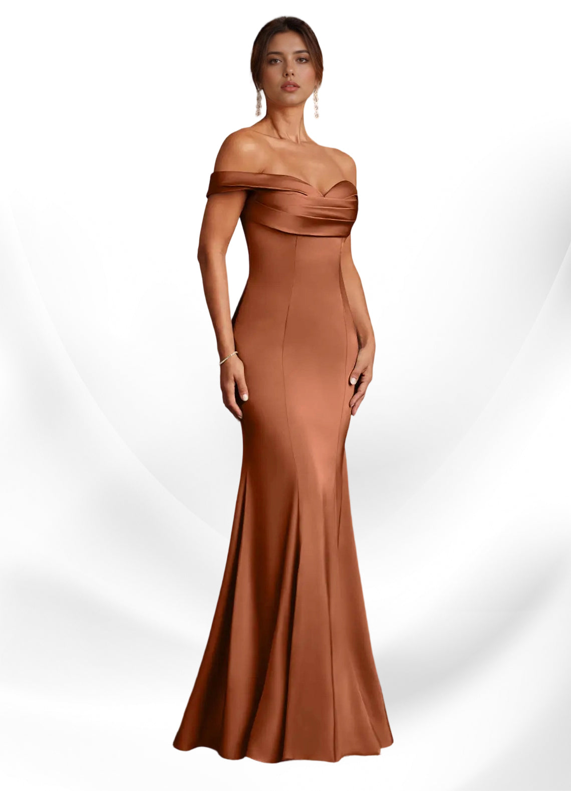 Augday  Mermaid Off the Shoulder Stretch Satin Dress