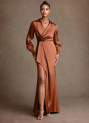 Augday Jacinta Sheath Pleated Stretch Satin Dress