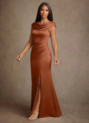 Augday Irvine A-Line Pleated Stretch Satin Dress