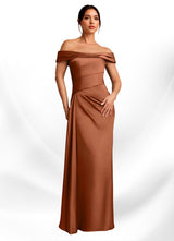 Augday Beah Sheath Off the Shoulder Stretch Satin Dress