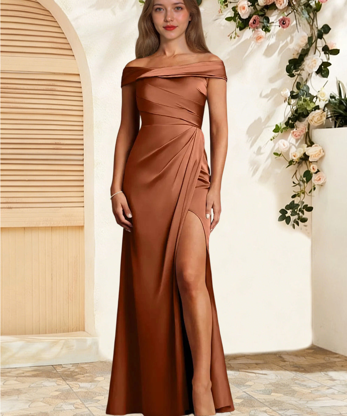 Augday Bedford Sheath Pleated Stretch Satin Dress