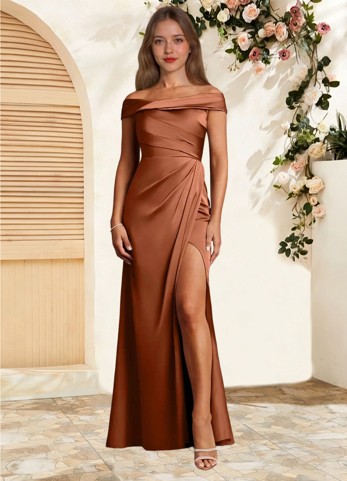 Augday Bedford Sheath Pleated Stretch Satin Dress