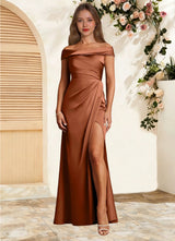 Augday Bedford Sheath Pleated Stretch Satin Dress