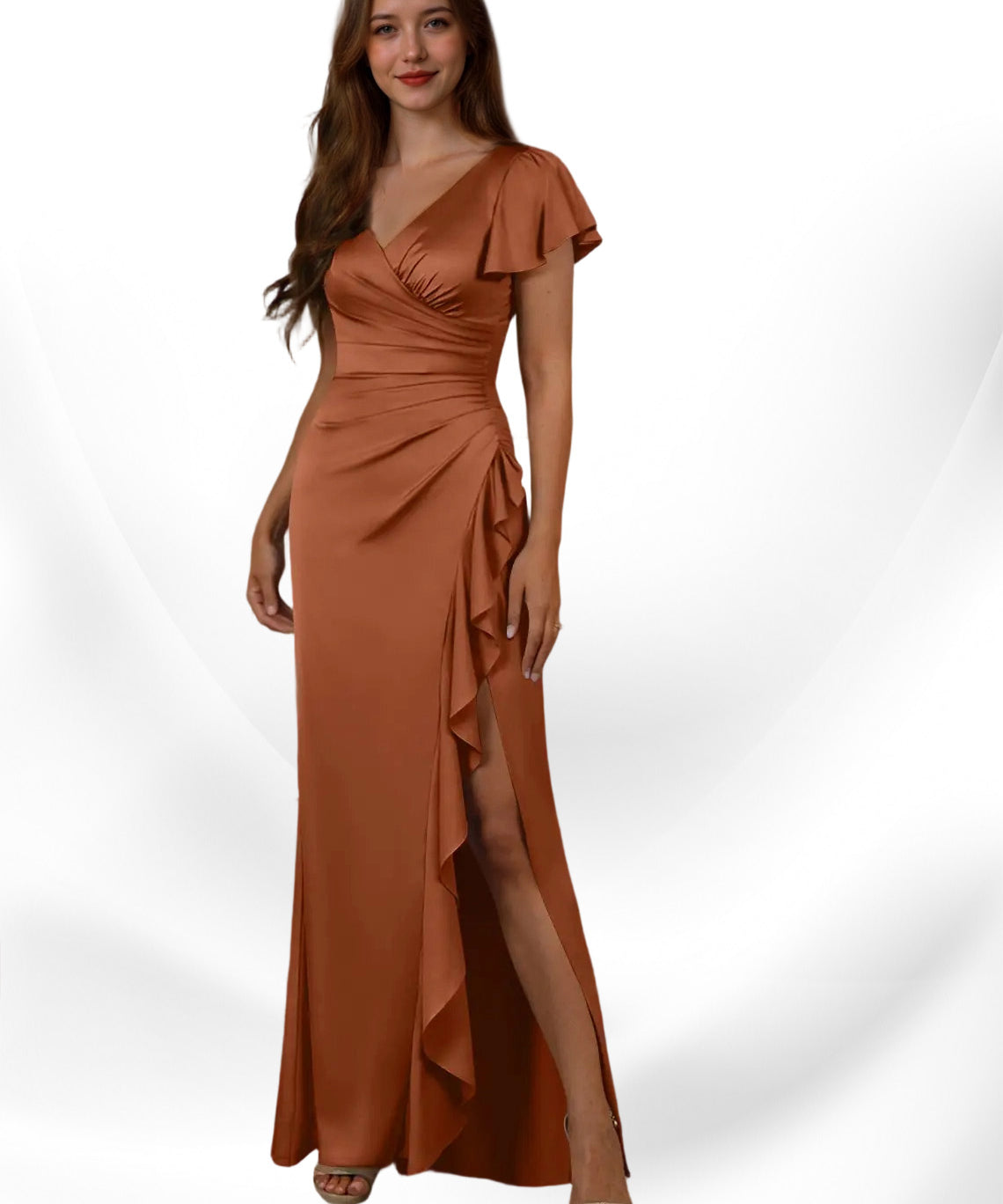 Augday Roya Mermaid V-Neck Pleated Stretch Satin