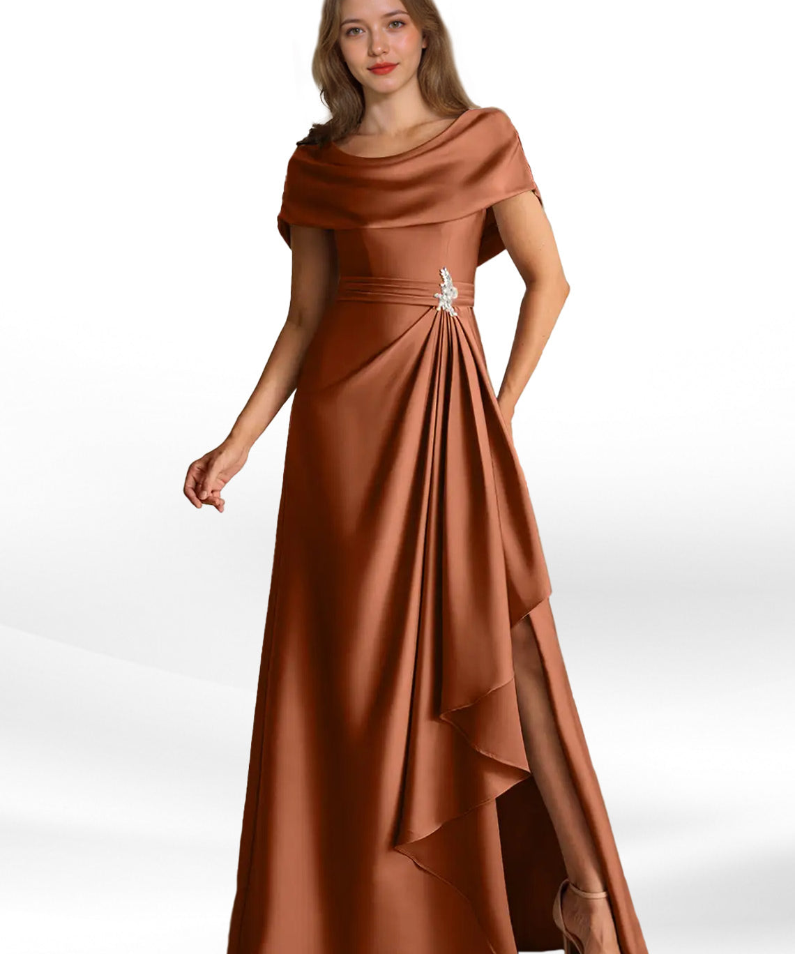 Augday Branford A-Line Pleated Stretch Satin Dress
