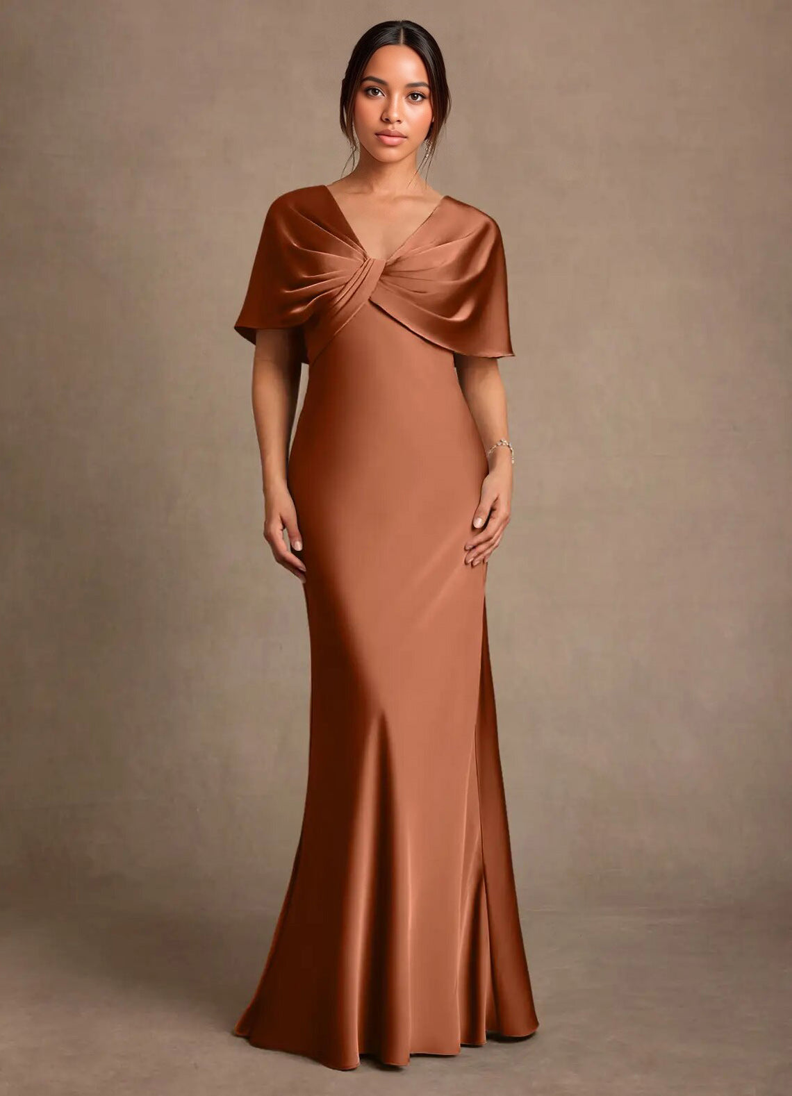 Augday Dosia Sheath Pleated Stretch Satin Dress