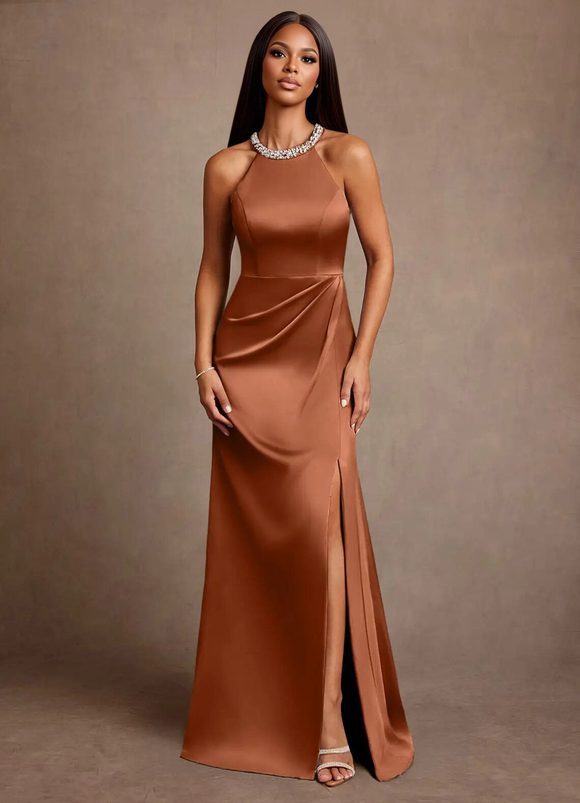 Augday Lawrence A-Line Pleated Stretch Satin Dress