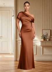 Augday Rutha Sheath One Shoulder Stretch Satin Dress