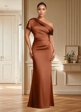 Augday Rutha Sheath One Shoulder Stretch Satin Dress