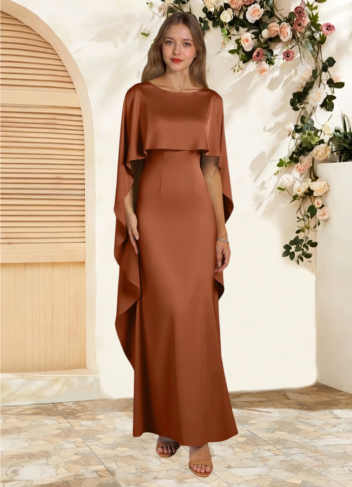 Augday Eli Sheath Boatneck Stretch Satin Dress