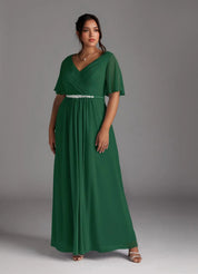 Augday A-Line V-Neck Pleated Chiffon Dress Plus Size