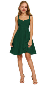 Augday Laly Girl Short Chiffon Flower Girl Dress for Wedding Spaghetti Straps Teens Formal Dresses