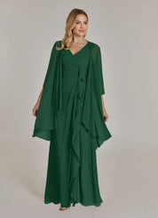 Augday Manuella A-Line V-Neck Pleated Chiffon Dress