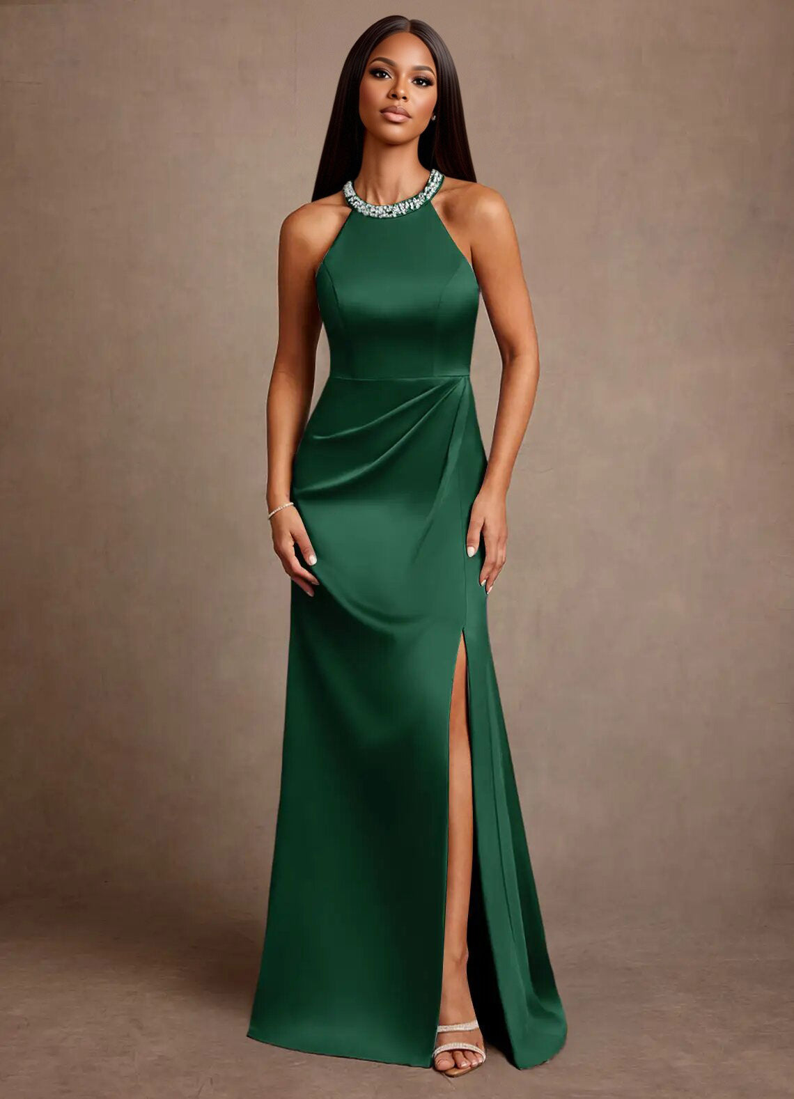Augday Lawrence A-Line Pleated Stretch Satin Dress