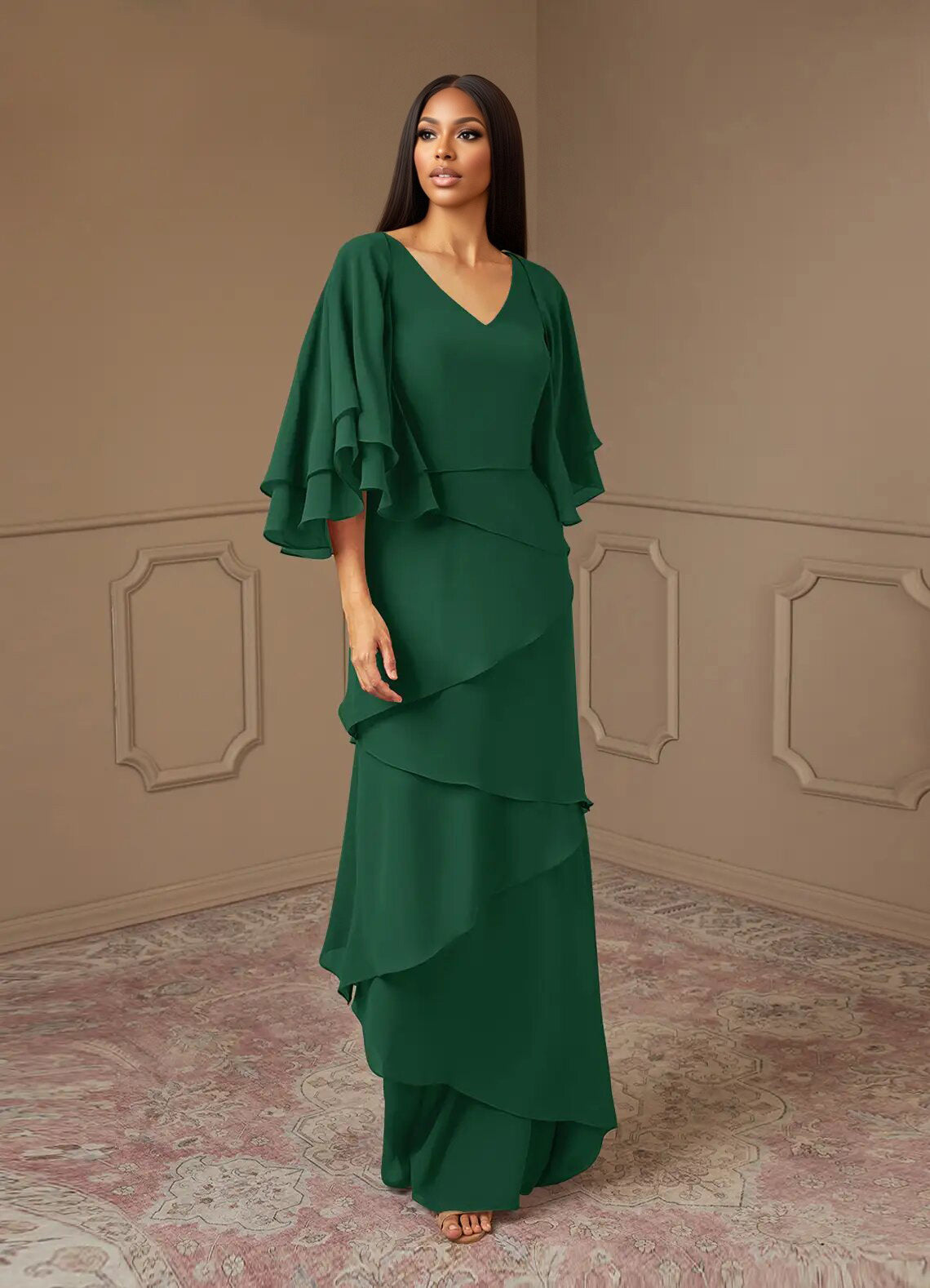 Augday OHara A-Line V-Neck Chiffon Dress