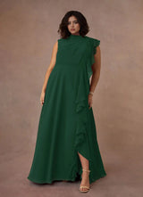 Augday A-Line High Neckline Pleated Chiffon Dress Plus Size