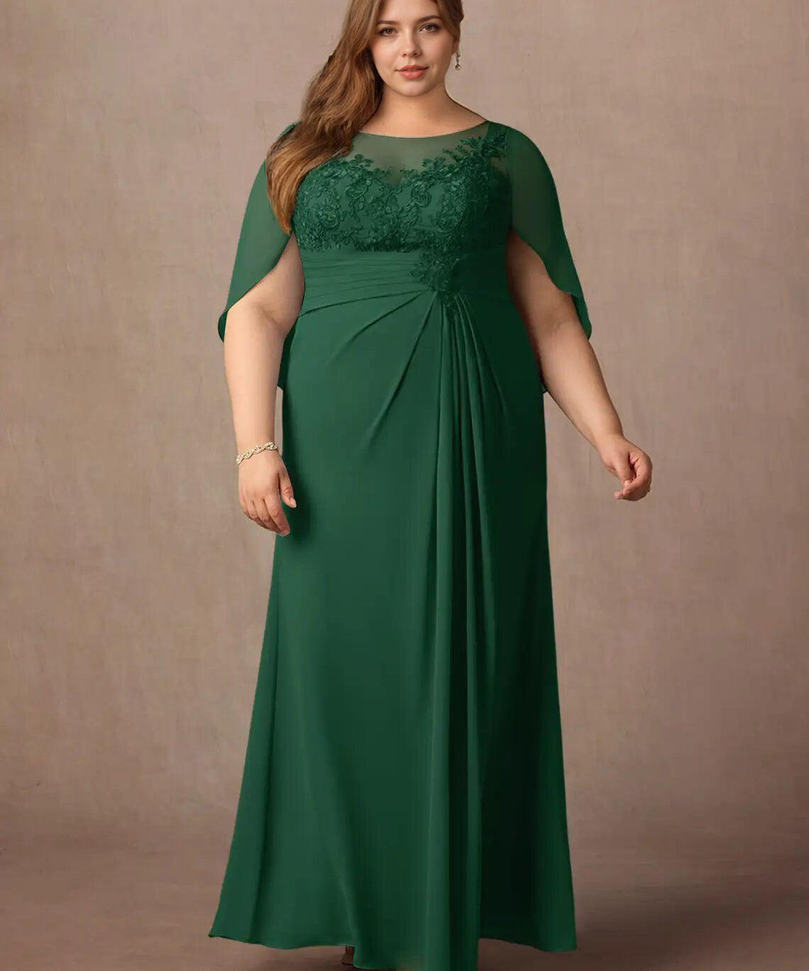 Augday Hera Mother of the Bride Dresses A-Line Lace Capelet Chiffon Dress Plus Size