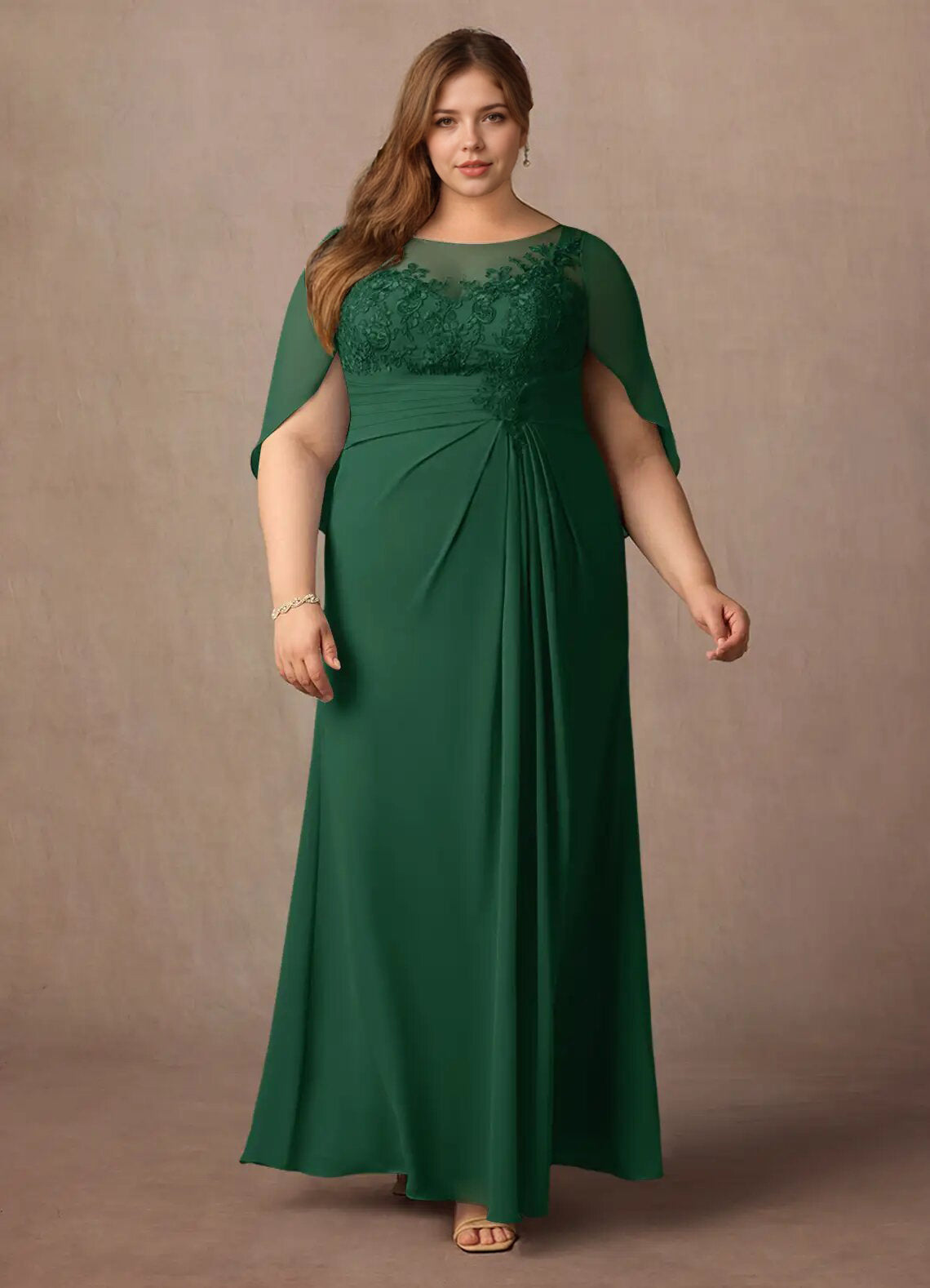 Augday Hera Mother of the Bride Dresses A-Line Lace Capelet Chiffon Dress Plus Size