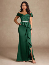 Augday Mermaid Off the Shoulder Stretch Satin Dress