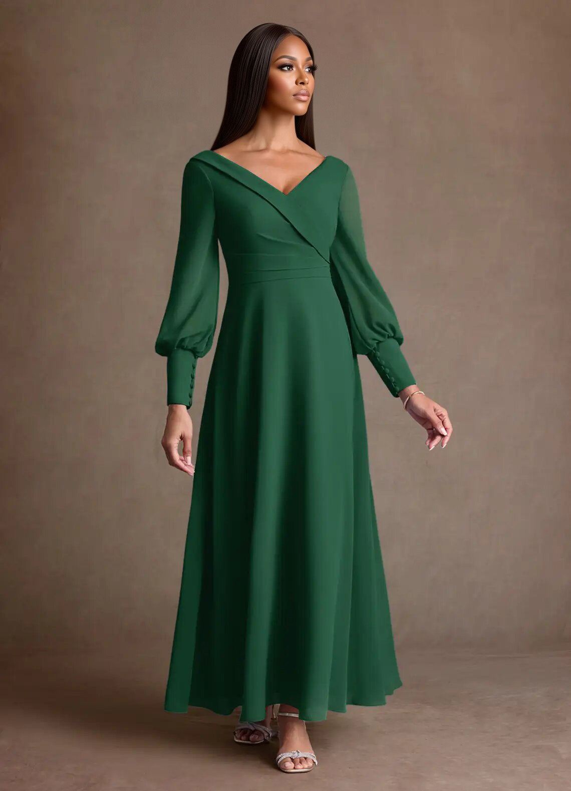 Augday Paterson A-Line Pleated Chiffon Dress