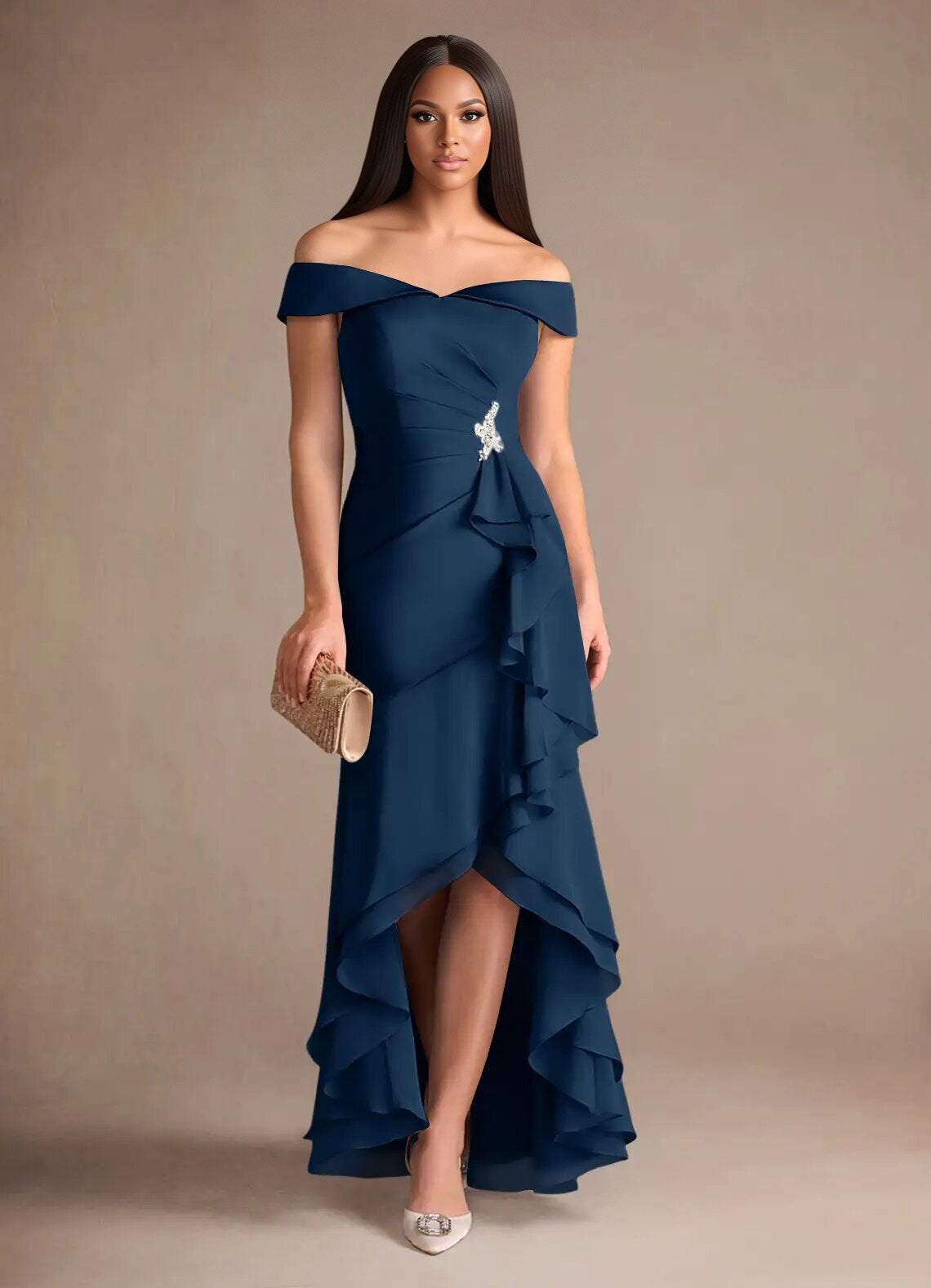 Augday Billings Mermaid Off the Shoulder Stretch Satin Dress