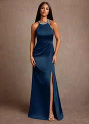 Augday Lawrence A-Line Pleated Stretch Satin Dress