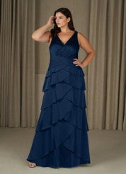 Augday Viola A-Line Pleated Stretch Satin Dress Plus Size