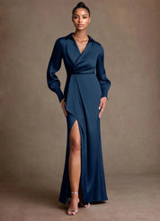Augday Jacinta Sheath Pleated Stretch Satin Dress