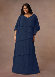 Augday OHara A-Line V-Neck Chiffon Dress Plus Size