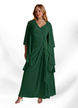 Augday Manuella A-Line V-Neck Pleated Chiffon Dress