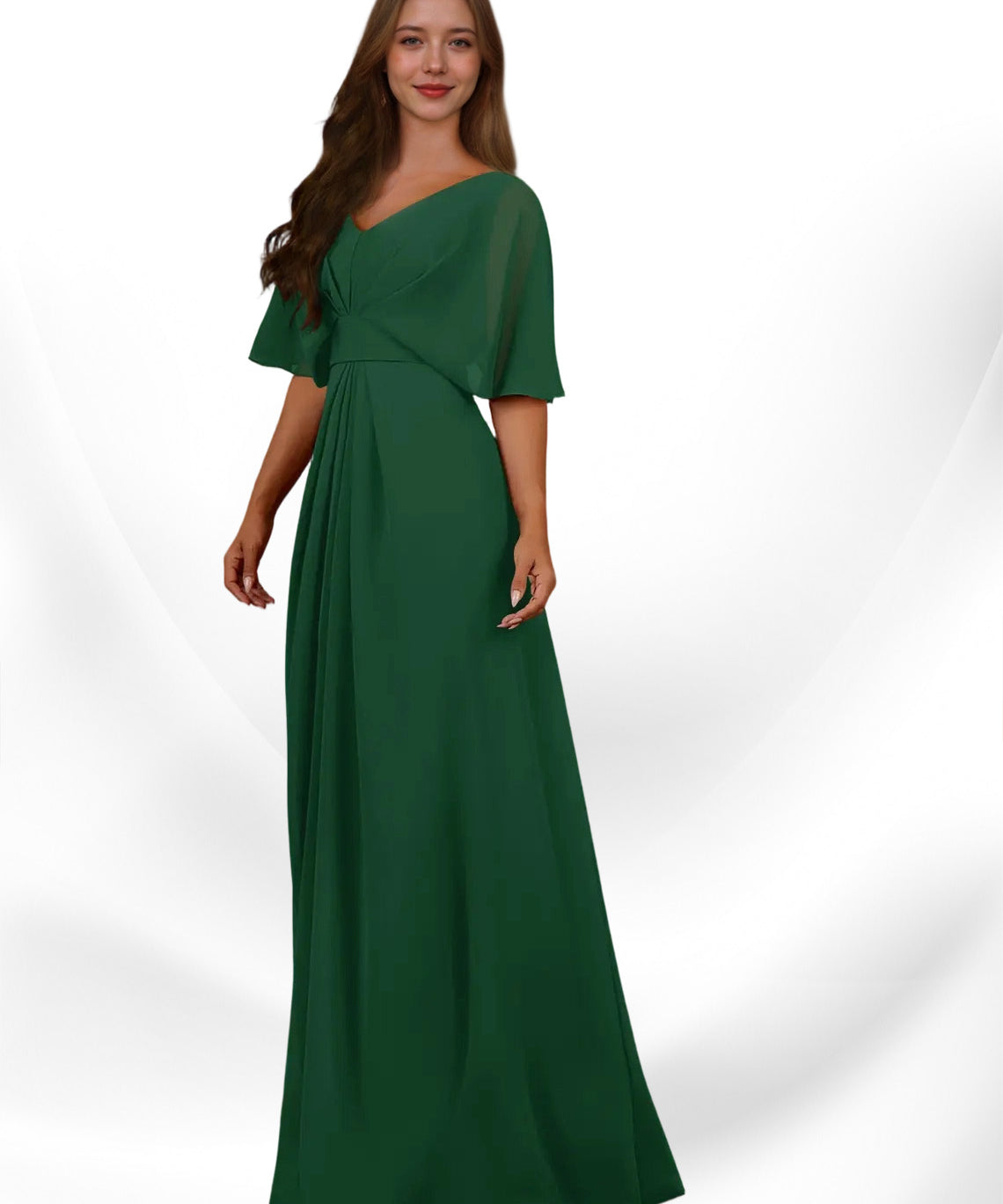 Augday Oksana A-Line V-Neck Pleated Chiffon Dress