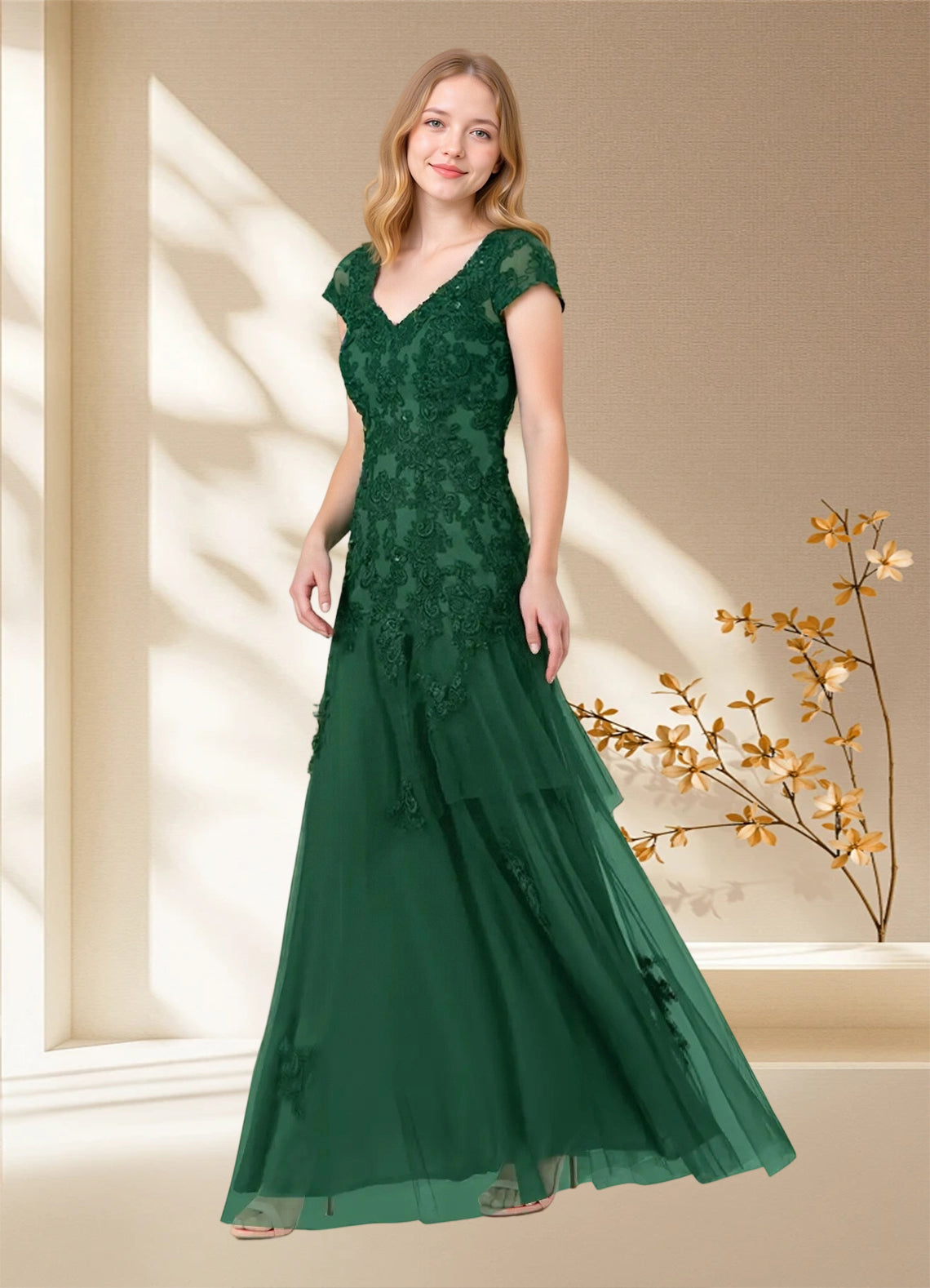 Augday Romy Mermaid V-Neck Sequins Tulle Dress