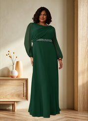 Augday Priyanka A-Line Boatneck Pleated Chiffon Dress