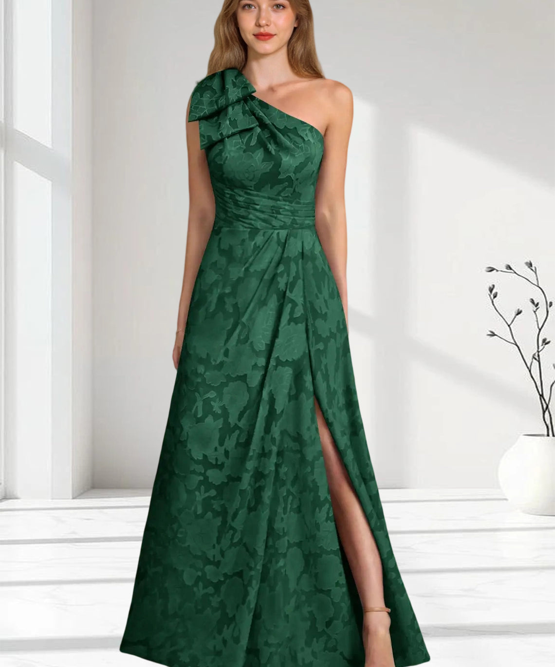 Augday Easton Ball-Gown One Shoulder Floral Burnout Dress