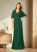 Augday Carson A-Line V-Neck Lace Chiffon Dress