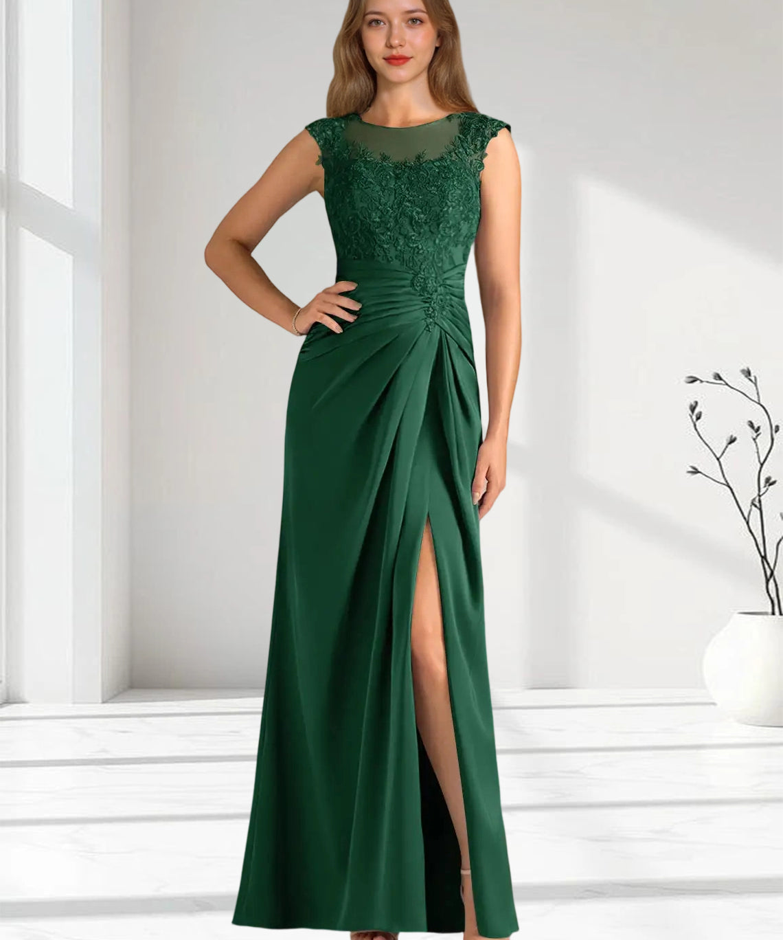 Augday Santa Barbara Sheath Pleated Stretch Satin Dress