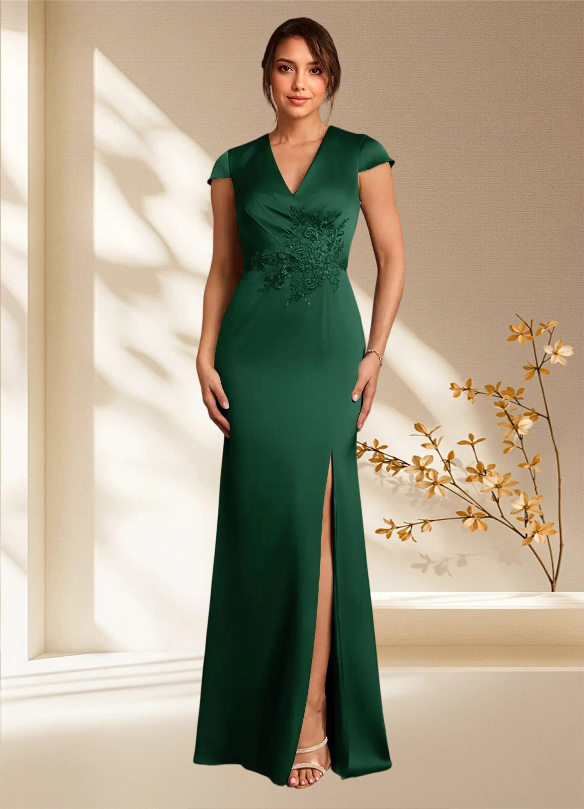 Augday Rilda Sheath Lace Stretch Satin Dress