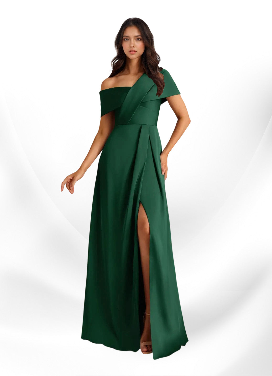 Augday Milton A-Line Pleated Stretch Satin Dress