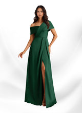 Augday Milton A-Line Pleated Stretch Satin Dress
