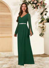 Augday Belinda A-Line V-Neck Pleated Chiffon Dress