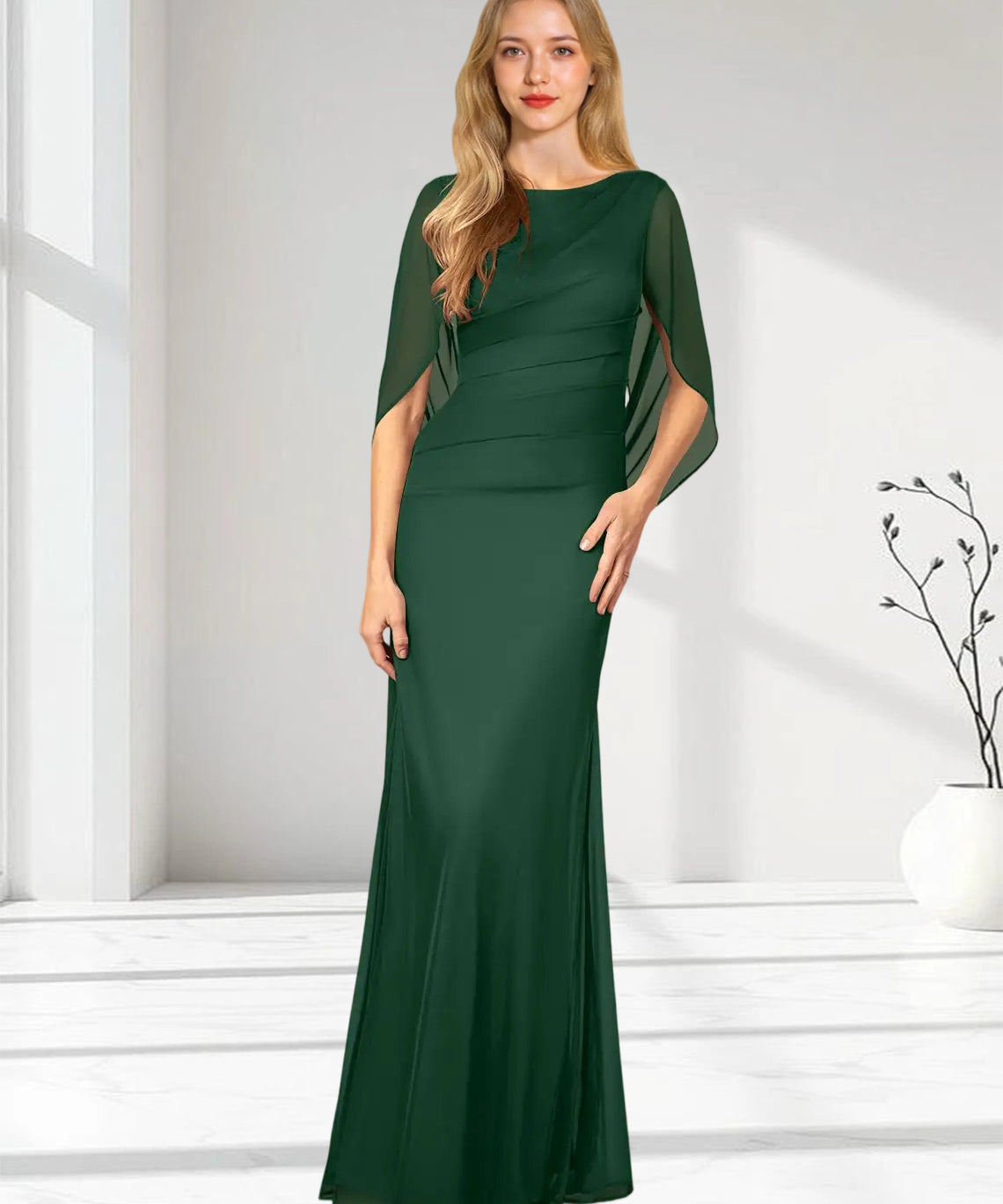 Augday Belladonna Mermaid Scoop Pleated Mesh Dress