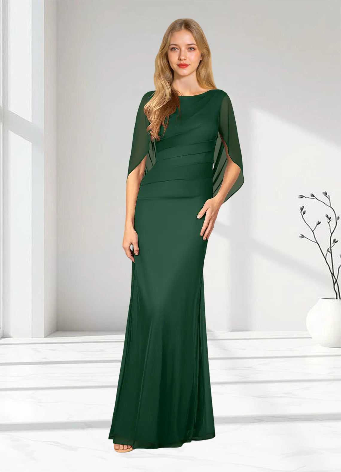Augday Belladonna Mermaid Scoop Pleated Mesh Dress