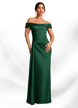 Augday Beah Sheath Off the Shoulder Stretch Satin Dress
