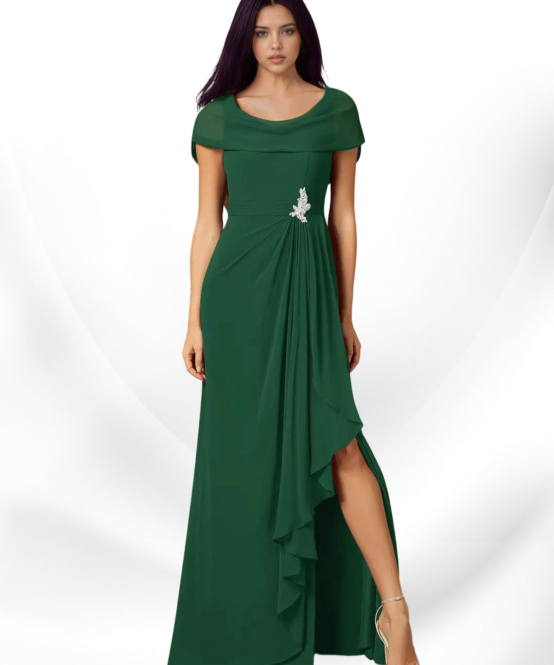 Augday Mary A-Line Side Slit Chiffon Dress